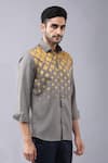 Buy_Manish Nagdeo_Grey Cotton Blend Printed Abstract Placement Shirt _Online_at_Aza_Fashions