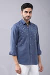 Buy_Manish Nagdeo_Blue Cotton Blend Printed Animal Placement Shirt _Online_at_Aza_Fashions