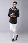 Shop_Manish Nagdeo_Black Cotton Blend Printed Floral Button Down Shirt _Online_at_Aza_Fashions