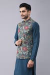 Shop_Manish Nagdeo_Blue Bundi Ruby Silk Printed Floral Kurta Set _Online_at_Aza_Fashions