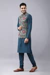 Manish Nagdeo_Blue Bundi Ruby Silk Printed Floral Kurta Set _at_Aza_Fashions