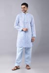 Buy_Manish Nagdeo_Blue Ruby Silk Embroidered Thread Work Kurta And Salwar Set _at_Aza_Fashions