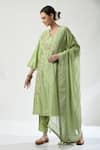Buy_5cross Ajit Kumar_Green Chanderi, Georgette, Cotton Satin Dori Embroidered Floral Kurta Pant Set _at_Aza_Fashions