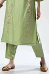 5cross Ajit Kumar_Green Chanderi, Georgette, Cotton Satin Dori Embroidered Floral Kurta Pant Set _Online_at_Aza_Fashions