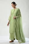 Buy_5cross Ajit Kumar_Green Chanderi, Cotton Satin, Georgette Beads, Floral Dori Kurta Palazzo Set _at_Aza_Fashions
