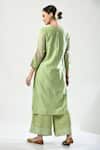 Shop_5cross Ajit Kumar_Green Chanderi, Cotton Satin, Georgette Beads, Floral Dori Kurta Palazzo Set _at_Aza_Fashions