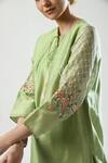 Buy_5cross Ajit Kumar_Green Chanderi, Cotton Satin, Georgette Beads, Floral Dori Kurta Palazzo Set _Online_at_Aza_Fashions