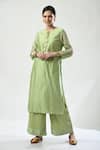 5cross Ajit Kumar_Green Chanderi, Cotton Satin, Georgette Beads, Floral Dori Kurta Palazzo Set _at_Aza_Fashions