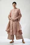 Buy_5cross Ajit Kumar_Rose Gold Kurta Chanderi Embroidered Dori Mandarin Placement Palazzo Set _at_Aza_Fashions