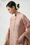 5cross Ajit Kumar_Rose Gold Kurta Chanderi Embroidered Dori Mandarin Placement Palazzo Set _at_Aza_Fashions