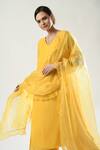 5cross Ajit Kumar_Yellow Georgette, Viscose Embroidery, Beads Floral Blossom Dori Kurta Pant Set _Online_at_Aza_Fashions