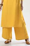Shop_5cross Ajit Kumar_Yellow Georgette, Viscose Embroidery, Beads Floral Blossom Dori Kurta Pant Set _Online_at_Aza_Fashions