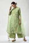 Buy_5cross Ajit Kumar_Green Chanderi, Kota Doria, Brocade Beads Embroidered Panel Kurta Palazzo Set _at_Aza_Fashions