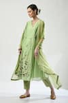 Buy_5cross Ajit Kumar_Green Georgette, Chiffon, Brocade, Dori Embroidered Side Tie Kurta Pant Set _at_Aza_Fashions