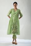 Shop_5cross Ajit Kumar_Green Georgette, Chiffon, Brocade, Dori Embroidered Side Tie Kurta Pant Set _Online_at_Aza_Fashions