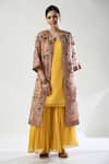 Buy_5cross Ajit Kumar_Yellow Silk Organza, Georgette Shimmer Kurta Set With Dori Em Jacket _at_Aza_Fashions