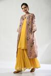 Buy_5cross Ajit Kumar_Yellow Silk Organza, Georgette Shimmer Kurta Set With Dori Em Jacket _Online_at_Aza_Fashions
