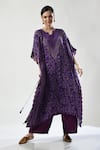 Buy_5cross Ajit Kumar_Purple Viscose, Cotton Satin Beads, Floral Print Scalloped Kaftan Pant Set _at_Aza_Fashions