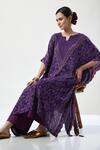 5cross Ajit Kumar_Purple Viscose, Cotton Satin Beads, Floral Print Scalloped Kaftan Pant Set _Online_at_Aza_Fashions