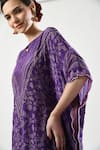 Shop_5cross Ajit Kumar_Purple Viscose, Cotton Satin Beads, Floral Print Scalloped Kaftan Pant Set _Online_at_Aza_Fashions