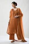 Buy_5cross Ajit Kumar_Brown Kurta Silk Organza Embroidered Dori V-neck Floral Palazzo Set _at_Aza_Fashions