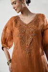 5cross Ajit Kumar_Brown Kurta Silk Organza Embroidered Dori V-neck Floral Palazzo Set _at_Aza_Fashions