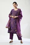 Buy_5cross Ajit Kumar_Purple Kurta Chanderi Printed Floral Round Embellished Pant Set _at_Aza_Fashions