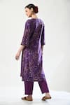 Shop_5cross Ajit Kumar_Purple Kurta Chanderi Printed Floral Round Embellished Pant Set _at_Aza_Fashions