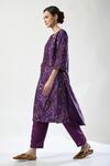 5cross Ajit Kumar_Purple Kurta Chanderi Printed Floral Round Embellished Pant Set _Online_at_Aza_Fashions