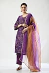 Buy_5cross Ajit Kumar_Purple Kurta Chanderi Printed Floral Round Set With Colourblock Dupatta _at_Aza_Fashions