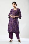 Shop_5cross Ajit Kumar_Purple Kurta Chanderi Printed Floral Round Set With Colourblock Dupatta _Online_at_Aza_Fashions