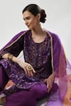 5cross Ajit Kumar_Purple Kurta Chanderi Printed Floral Round Set With Colourblock Dupatta _at_Aza_Fashions