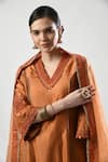 Buy_5cross Ajit Kumar_Brown Kurta Chanderi Embellished Placed Dori Sequin Embroidered Pant Set _Online_at_Aza_Fashions