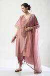 Buy_5cross Ajit Kumar_Pink Kaftan Chanderi Embellished Floral V-neck Dori Embroidered Dhoti Pant Set _at_Aza_Fashions