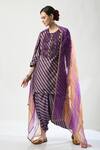 Buy_5cross Ajit Kumar_Purple Kurta Chanderi Printed Stripe V-neck Embellished Dhoti Pant Set _at_Aza_Fashions