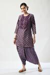 5cross Ajit Kumar_Purple Kurta Chanderi Printed Stripe V-neck Embellished Dhoti Pant Set _at_Aza_Fashions