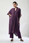 Buy_5cross Ajit Kumar_Purple Kaftan Viscose Crepe Embellished Stripe V-neck Print Kurta Pant Set _at_Aza_Fashions