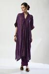 Buy_5cross Ajit Kumar_Purple Kaftan Viscose Crepe Embellished Stripe V-neck Print Kurta Pant Set _Online_at_Aza_Fashions