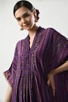 5cross Ajit Kumar_Purple Kaftan Viscose Crepe Embellished Stripe V-neck Print Kurta Pant Set _at_Aza_Fashions