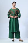 5cross Ajit Kumar_Green Chanderi Kurta Hand Embroidery Floral Round Neck Palazzo Set _Online_at_Aza_Fashions