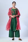 Buy_5cross Ajit Kumar_Green Chanderi Kurta Hand Embroidery Floral Round Neck Palazzo Set _Online_at_Aza_Fashions