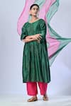 Buy_5cross Ajit Kumar_Green Chanderi And Cotton Silk Kurta Embroidery Floral Round And Palazzo Set _at_Aza_Fashions