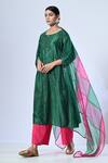 5cross Ajit Kumar_Green Chanderi And Cotton Silk Kurta Embroidery Floral Round And Palazzo Set _Online_at_Aza_Fashions