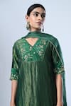 Shop_5cross Ajit Kumar_Green Tissue Chanderi Kurta Hand Embroidery Floral V Ditsy Short Sharara Set _Online_at_Aza_Fashions