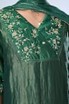 5cross Ajit Kumar_Green Tissue Chanderi Kurta Hand Embroidery Floral V Ditsy Short Sharara Set _at_Aza_Fashions