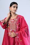 Shop_5cross Ajit Kumar_Pink Chanderi Kurta Embroidery Floral V Neck Paisley And Pant Set _Online_at_Aza_Fashions