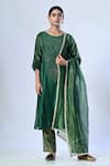 Buy_5cross Ajit Kumar_Green Chanderi Kurta Embroidery Dori Round Neck Pant Set _at_Aza_Fashions