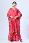 Buy_5cross Ajit Kumar_Pink Shimmer Georgette Kaftan Hand Embroidery Floral V Placement Sharara Set _at_Aza_Fashions