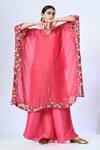 Buy_5cross Ajit Kumar_Pink Shimmer Georgette Kaftan Hand Embroidery Floral V Placement Sharara Set _Online_at_Aza_Fashions