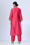 Shop_5cross Ajit Kumar_Pink Cotton Silk Kurta Print Butti V Neck Front Gathered Block Pant Set _at_Aza_Fashions